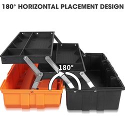 Torin 17-Inch Plastic Tool Box,3-Tiers Multi-Function Storage Portable Toolbox Organizer, Black/Orange ATRJH-3430T