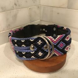 Handmade Dog Collar – 19.5” Large – Navy, Lilac & Pink Diamond Weave
