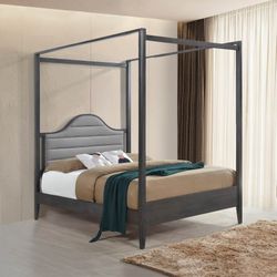 Platform Canopy Bed Wire Brush Brown finish, New Especial price 