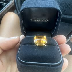 Tiffany 18 Carat Citrine Cush Ring Size 5