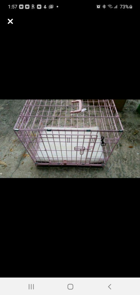Pink small dog crate with divider and memory foam pad