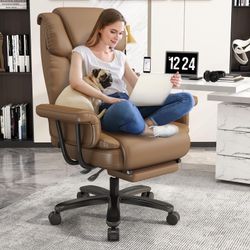 Solfway Big and Tall Office Chair 400lbs, Reclining Home Office Desk Chair with Footrest for Adult, High Back Wide Seat Executive Computer Chair, Brow