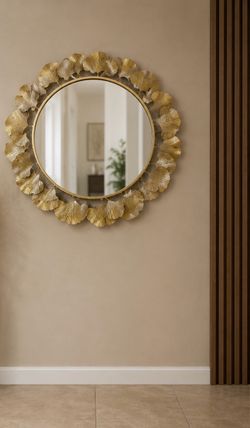 Round Wall Mirror with Gold Leaf Frame