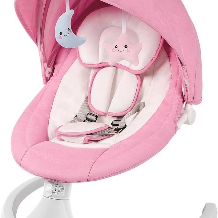 Electric Baby Swing for Infants to Toddler, Portable Baby Rocker Swinger for Newborn Boy and Girls Outdoor Indoor, 5 Swing Speeds Bluetooth Remote Con