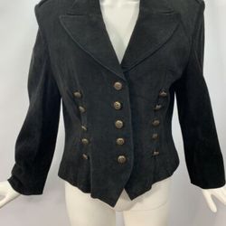  Black Military Suede Leather Jacket Vintage Embellished Medium M