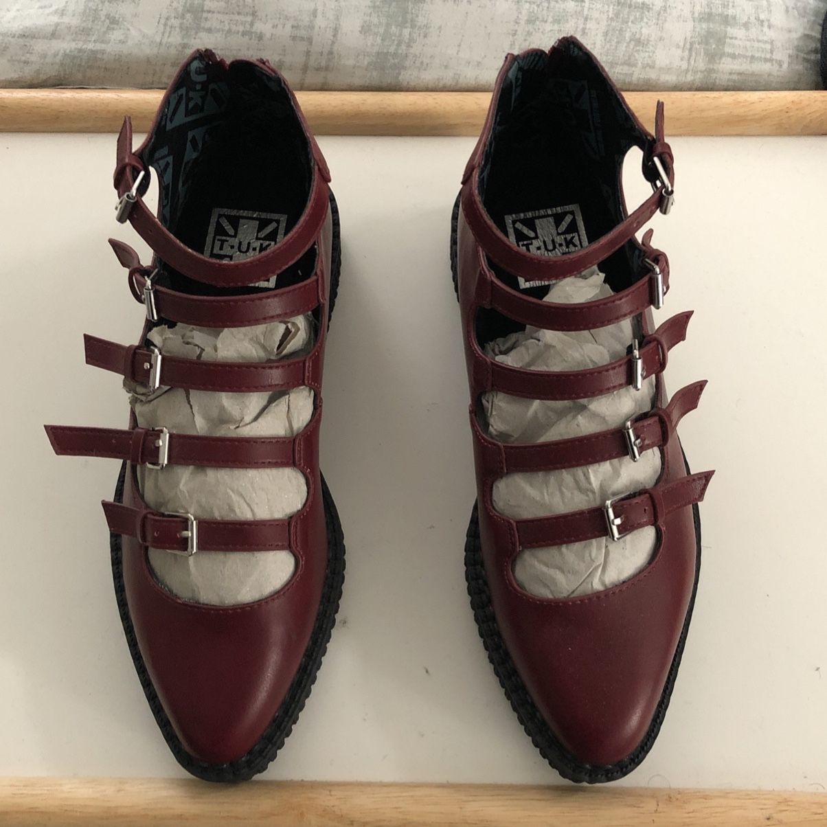 New shoes, who dis? Burgundy Rub-Off Multi Strap Pointed Mary Jane