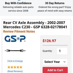 Brand New 2002 Mercedes  Rear Axle C230 Compresor 