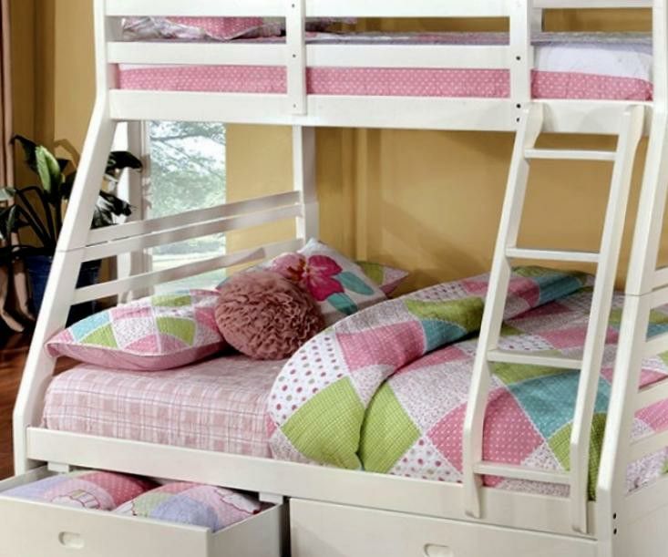 BUNK BED Twin Over Full White Free Drawers Free Mattress