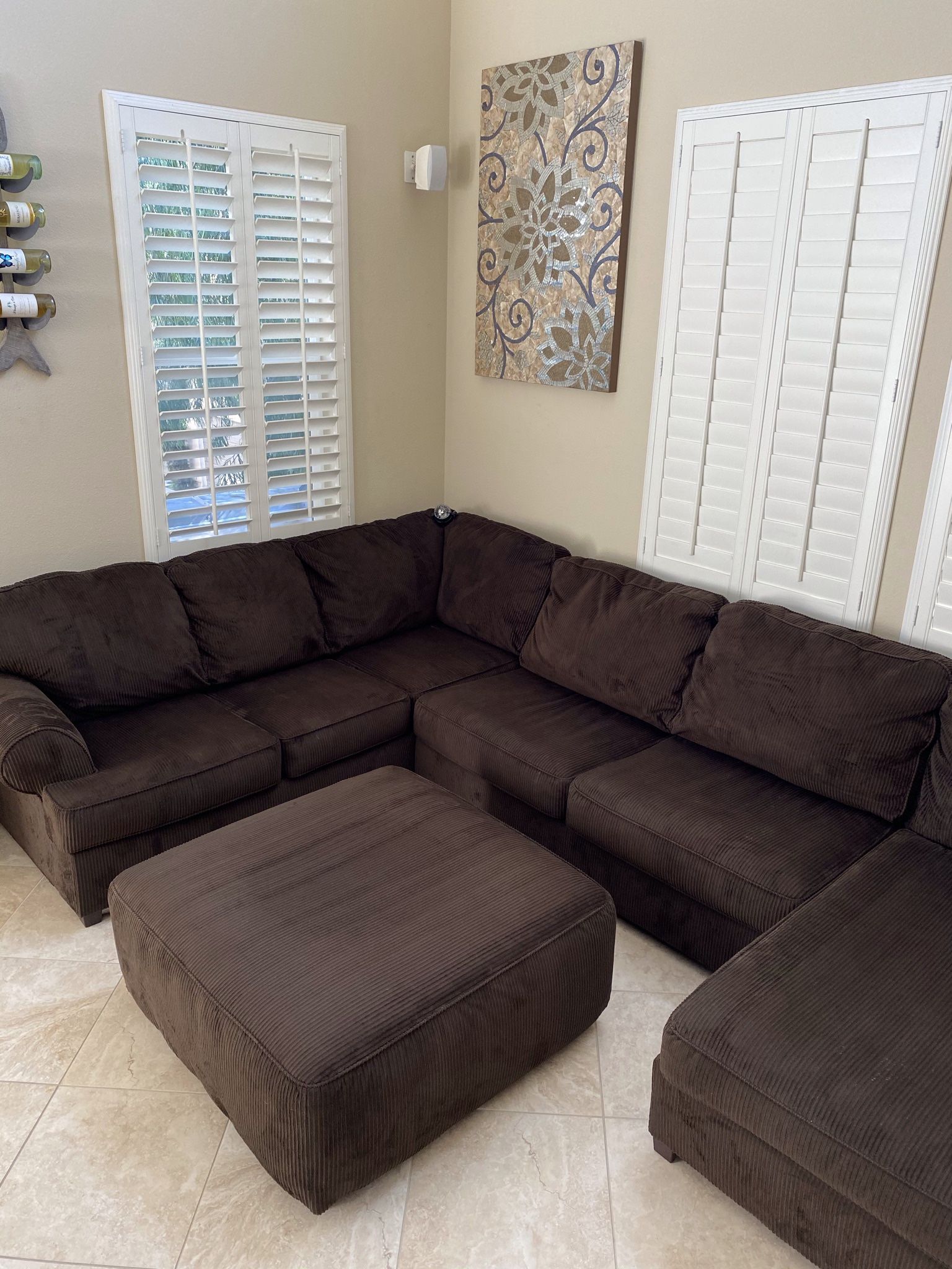Brown Sectional + Ottoman