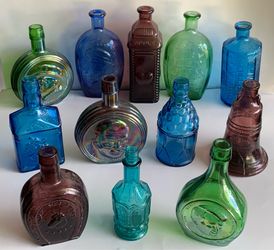VINTAGE Lot of 12 Large Wheaton Bottles (a couple are Carnival Glass)