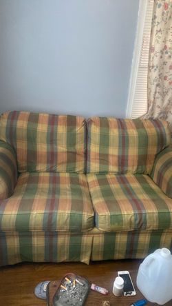 Plaid Fabric Loveseat Sofa