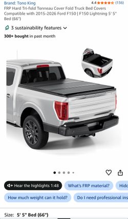 FRP Hard Tri-fold Tonneau Cover Fold Truck Bed Covers Compatible with 2015-2026 Ford F150 | F150 Lightning 5' 5" Bed (66")