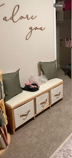 Wood Storage Bench with Fabric Bins