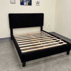 Black corduroy queen size bed frame with mattress