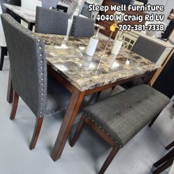 🙋‍♂️ 6pc Dining Table Chairs Bench 👉Furniture Sectional Queen Bedroom Bunk Beds Avail 