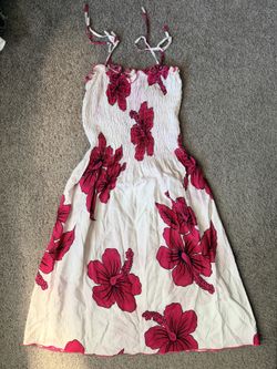 Favant Hawaii Sundress — White Pink Hibiscus Print, One Size, Pre-Owned
