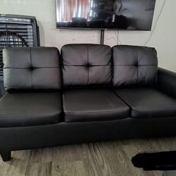 New Black Leather Lounge Sofa 
