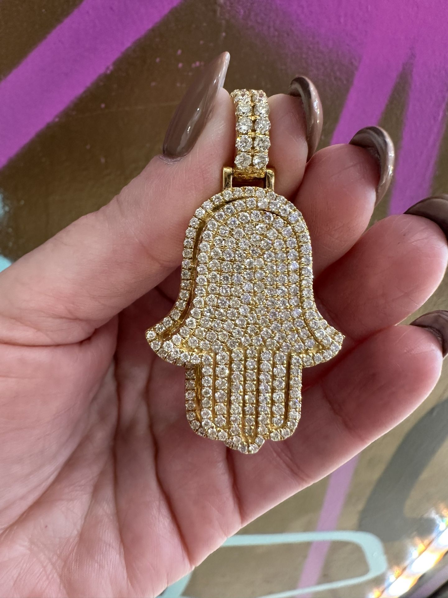 14k NATURAL DIAMOND HAMSA CHARM