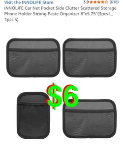 Car Net Pocket Side Clutter Scattered Storage Phone Holder Strong Paste Organizer 8"x5.75"(3pcs L, 1pcs S)