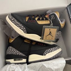 AIR JORDAN 3 RETRO Women – Black/Fire Red-metallic Gold-cement Grey  Size 5 