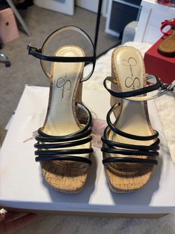 Jessica Simpson Black Cork Wedge Sandals