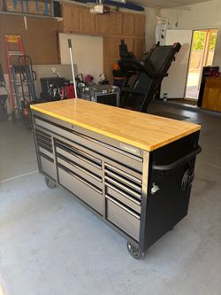 Husky Heavy Duty Toolbox With Solid Wood Work Surface