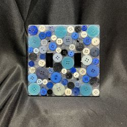 Handmade Blue Button Double Lightswitch Cover