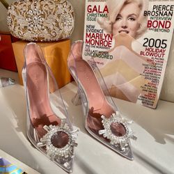 Amina Muaddi Clear 95 Begum Transparent Glass Crystal Heel 