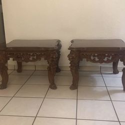 Pair of Ornate Baroque Revival "Lion Head" End Tables