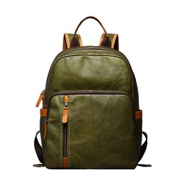 QUQUITO Full Grain Leather Travel Backpack Fashion School Laptop Bag.