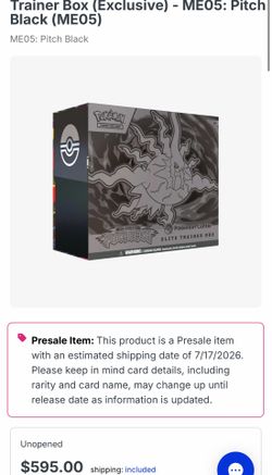 Pokemon Pitch Black Pokemon Center ETB Pre-Order 16 Available (Please See Description)