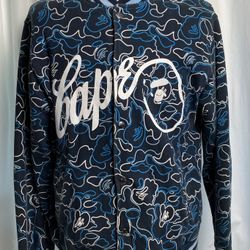Vintage A Bathing Ape Bape Blue Camo Varsity Bomber Jacket Men’s Size XL (Rare Collectors Item!)