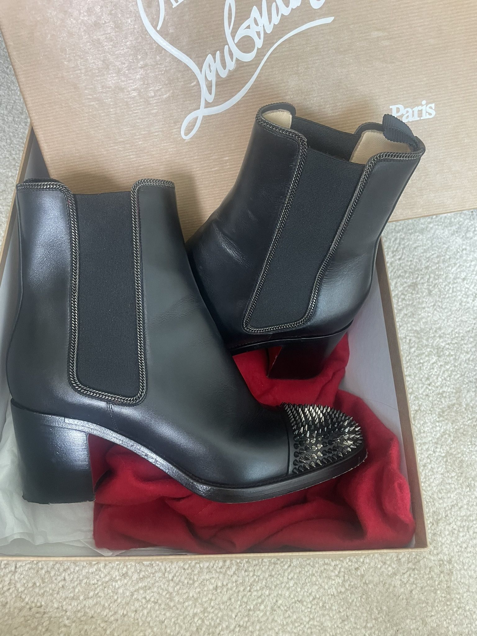 Christian Louboutin Studded boots booties leather Black Size 9 US /39EU