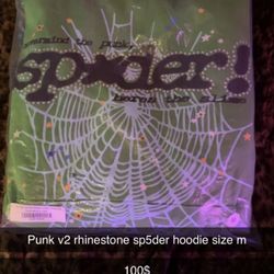 Punk V2 Rhinestone Sp5der Hoodie - New - Size Medium