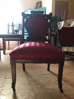 Antique Victorian Parlor Chair with Red Upholstery