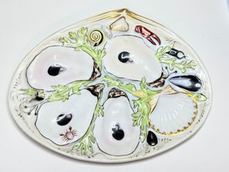 c1800 Antique IPW oyster Plate With Soft Green Seaweed And Gilt Detail A712