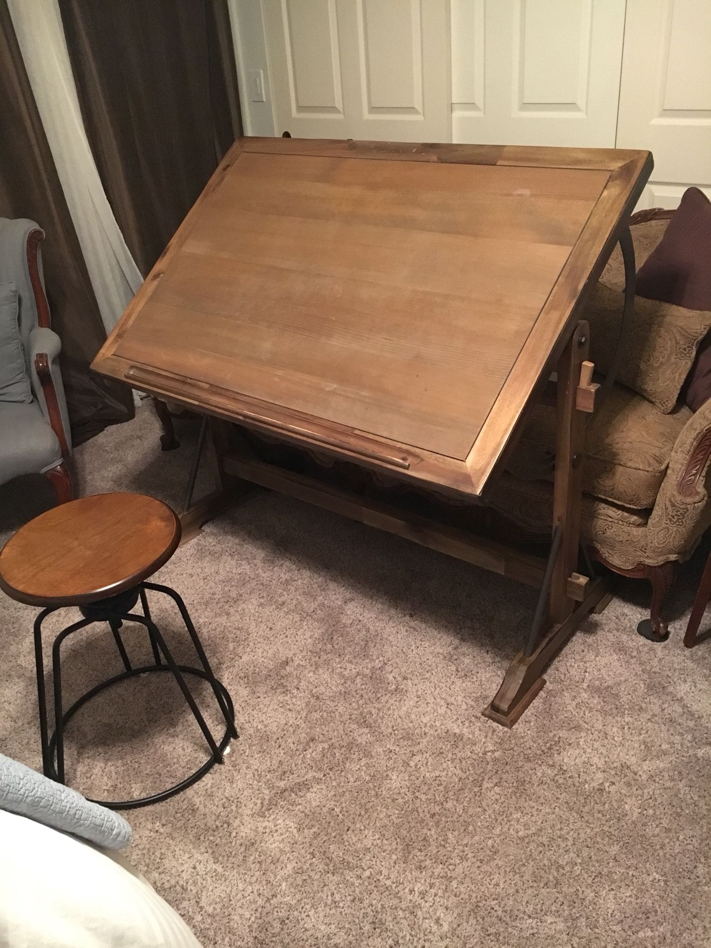 PENDING PICK UP World market Drafting table with vintage stool