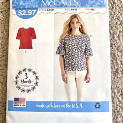 McCall's L9481  Misses' Top Sewing Pattern - Size 10-22. *NEW 