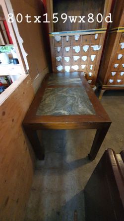 SOLID WOOD TABLE with MARBLE INLAY TOP