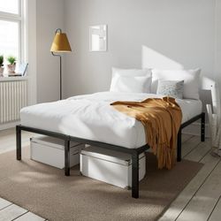 Heavy Duty Queen Size 14'' Metal Platform Bed Frame with Ample Under Bed Storage Space, White