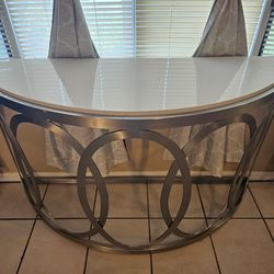 Faux Marble Demilune Console Table