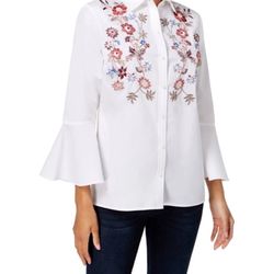 Charter Club Womens Embroidered Button Up Shirt White 16W