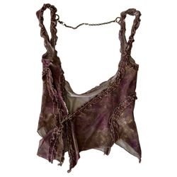 Open Aesthetic Printed Gauze Lace Patchwork Halter Top Size Large