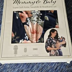 New MOMMY & BABY  Sz S/M (Robe, Swaddle, Headband Set)
