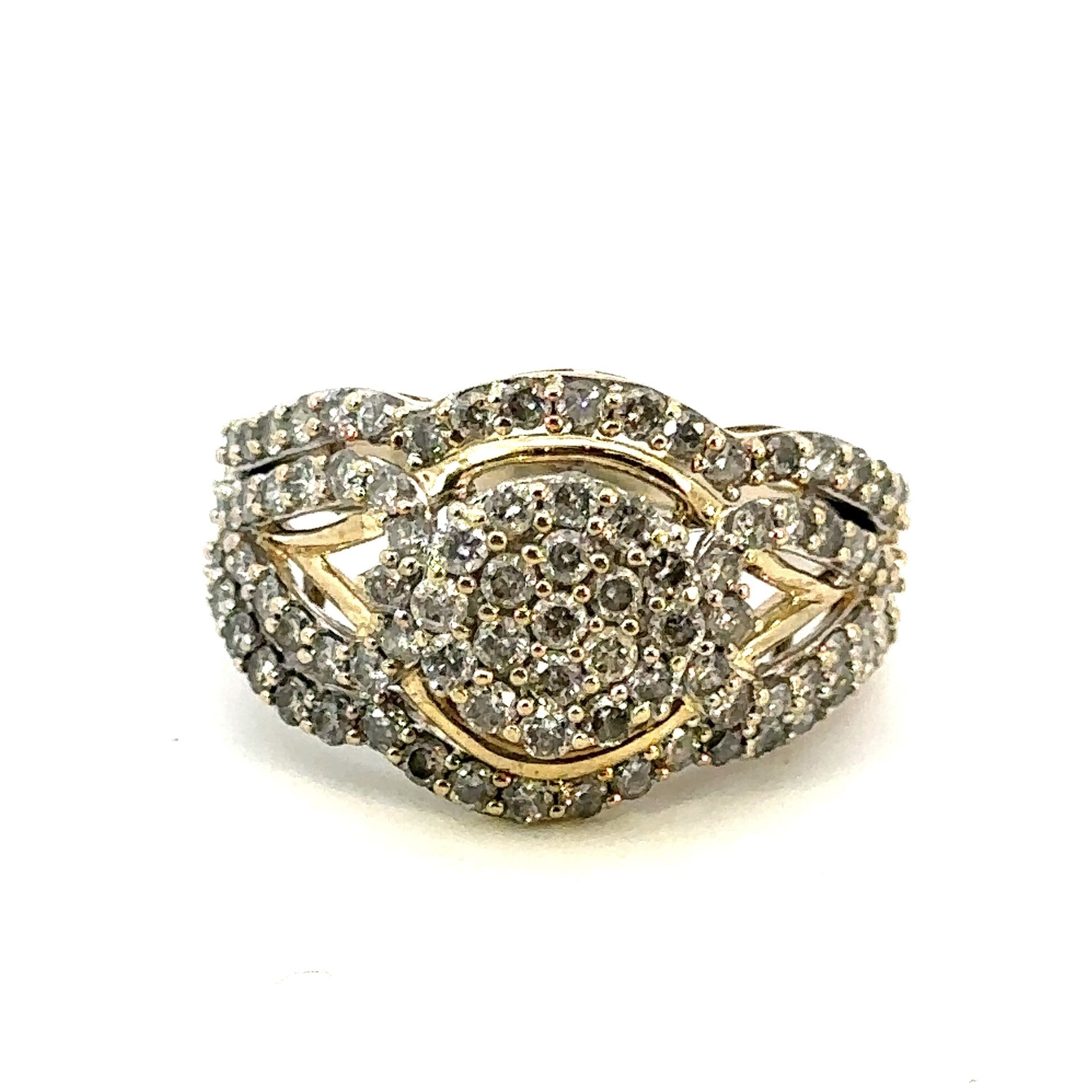 Woman’s Ladies 10k Yellow Gold Diamond Cluster Band Ring 1.72 CTW Size 7.5 GP3106801
