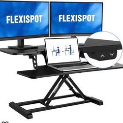 😀 FLEXISPOT Electric Standing Desk Converter 40 inch Wide Motorized Stand up Desk Riser for Monitor and Laptop,Black Height Adjustable Desk for Home 