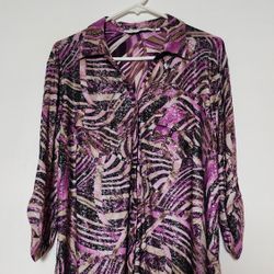 Women's Purple Pink Sparkly Abstract Print Blouse Size XL