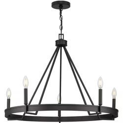 Aleswith Collection 32 in. 5-Light Matte Black Rustic Modern Chandelier for Dining Room, Great Room and amp; Living Room