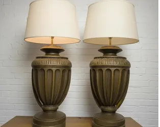 Vintage brown, khaki lamps, no shades. Carved Bear Gourd Art. Black Red vintage lamp. 30 ea