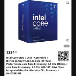 Intel Core Ultra 7 265f CPU 20 Core